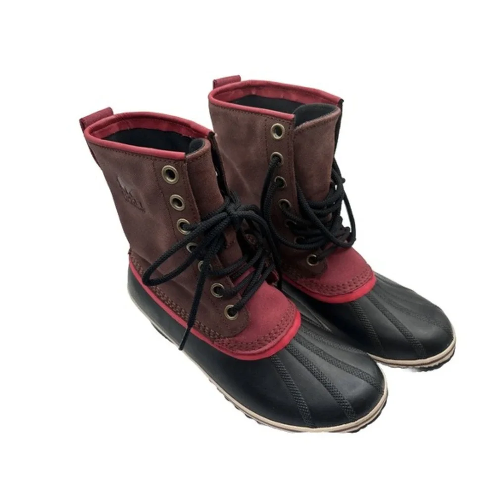 Sorel Waterproof Duck Boots Burgundy Black Lace Up Winter Snow 11 Gorpcore 13-01